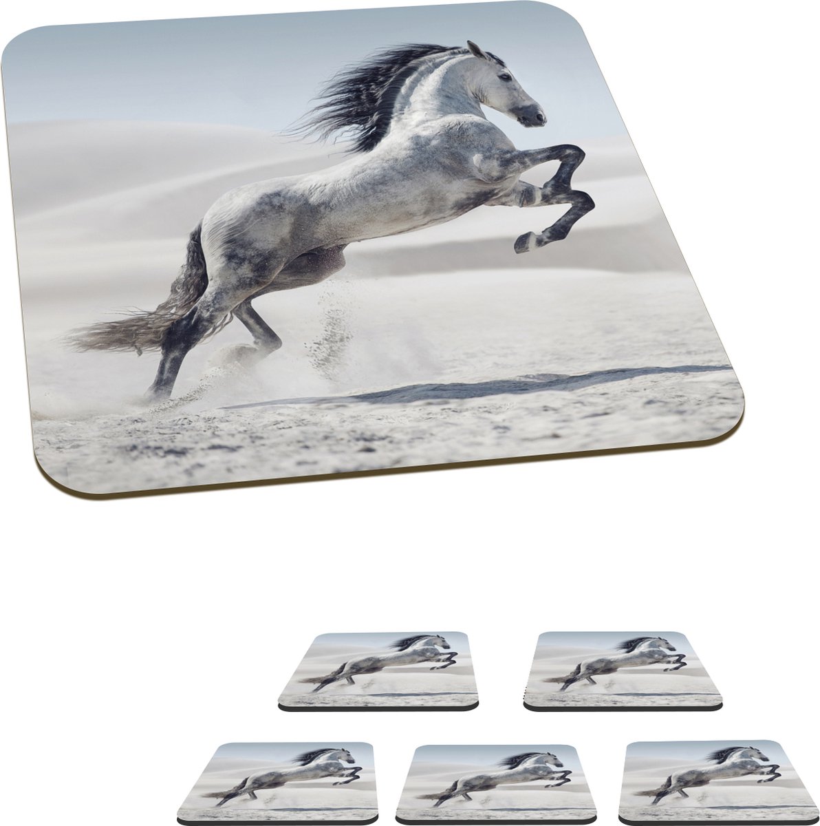 Onderzetters voor glazen - Paard - Dieren - Zand - Natuur - 10x10 cm - Glasonderzetters - 6 stuks