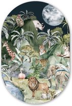 Muurovaal - Wandovaal - Kunststof Wanddecoratie - Ovalen Schilderij - Kinderen - Jungle - Natuur - Dieren - Planten - 40x60 cm - Ovale spiegel vorm op kunststof