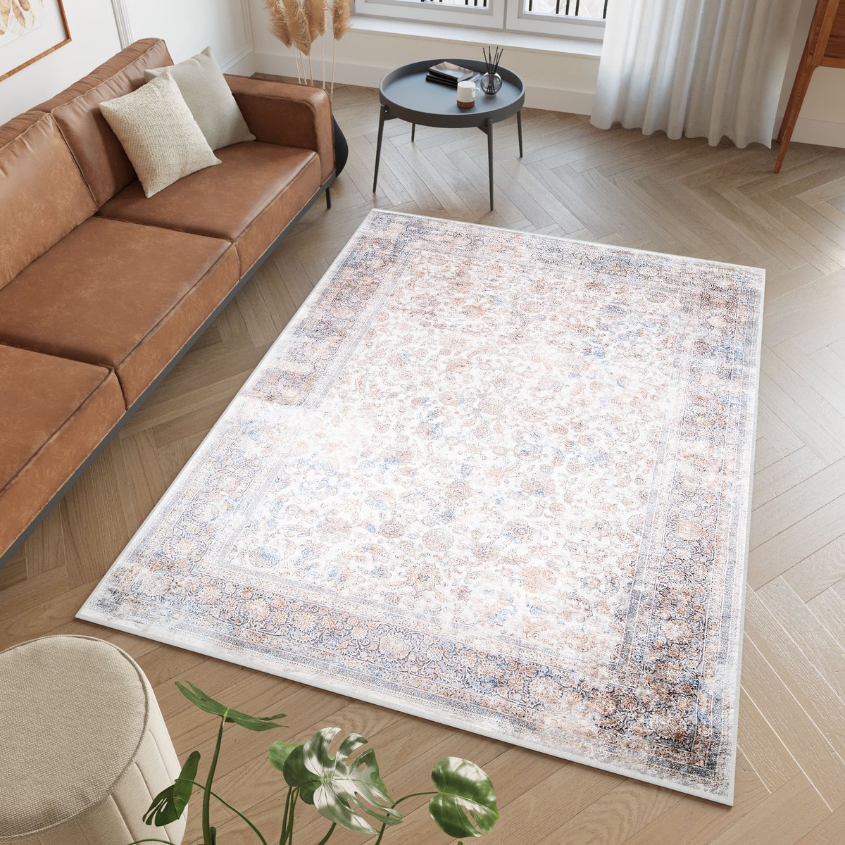 Tapiso Victoria Vloerkleed Beige Laagpolig Antislip Tapijt Maat- 80x150 Lichtbeige