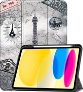 Hoesje Geschikt voor iPad 2022 Hoes Case Tablet Hoesje Tri-fold Met Uitsparing Geschikt voor Apple Pencil - Hoes Geschikt voor iPad 10 Hoesje Hard Cover Bookcase Hoes - Eiffeltoren