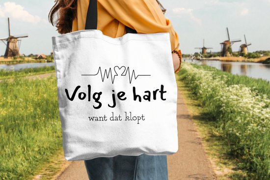 Sac bandoulière - Sac de plage - Shopper Heart - Citations - Zwart - Wit - 40x40 cm - Sac coton