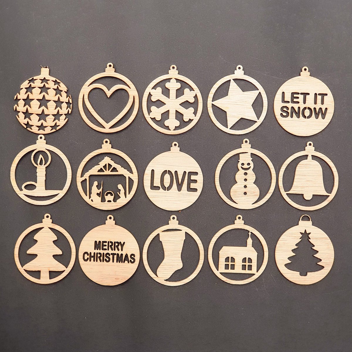 15 houten kerst ornamenten