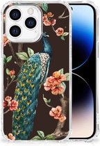 Smartphone hoesje Geschikt voor iPhone 14 Pro Beschermhoesje met transparante rand Pauw met Bloemen