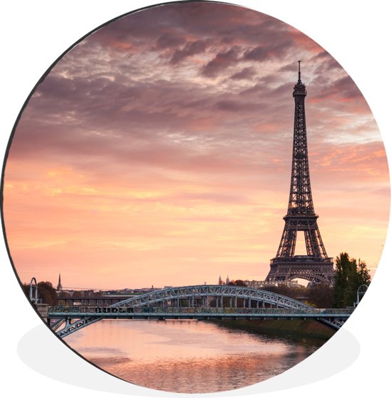 Coucher de soleil derrière la tour Eiffel Cercle mural en aluminium