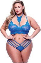 2PC STRAPPY LACE BRA & PANTY SET BLUE, QUEEN