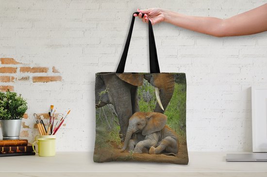 MuchoWow® Sac bandoulière - Sac de plage - Big Shopper - Sac shopping - Éléphant - Animaux - Sable - Nature - 45x45 cm - Sac en coton