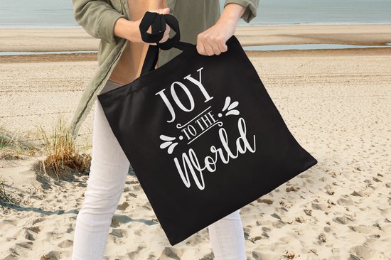 Sac bandoulière - Sac de plage - Shopper Noël citation Joy au monde sur fond noir - 40x40 cm - Sac en coton