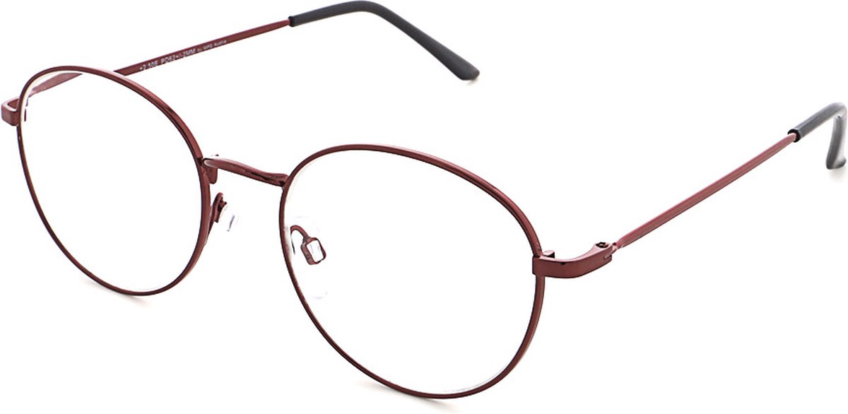 Leesbril MPG MLH061 - sterkte +1.50 - Kleur Donkerrood – Klassiek & Comfortabel - Elegante lichtmetalen unisex leesbril - Incl. etui en doekje