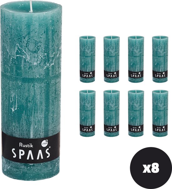 SPAAS - Rustieke geurloze cilinderkaars 68/190 mm, ± 95 uur - Smaragdgroen - Cilinderkaars
