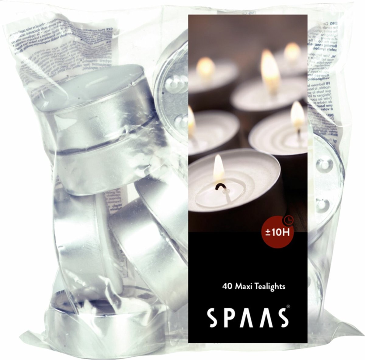 SPAAS Theelichten Maxi Wit 10 Branduren 40 stuks