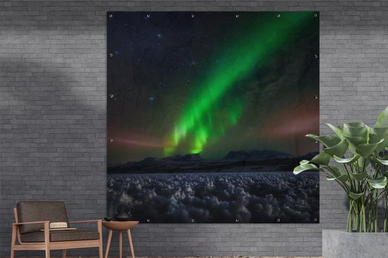 Affiche de Jardin Aurores boréales - Ciel étoilé - Suède - Paysage - Neige - 200x200 cm - Toile jardin - Affiche extérieure