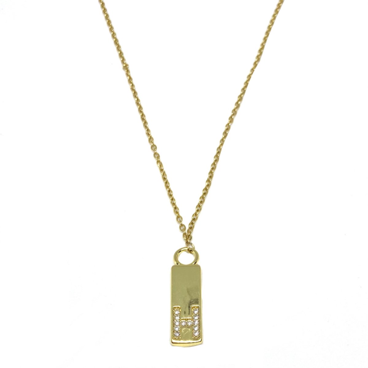 Letter ketting tag - initiaal H - goud
