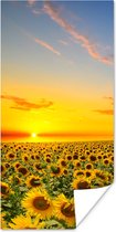 Poster Bloemen - Zonnebloem - Zonsondergang - Nacht - Oranje - 60x120 cm