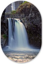 Mur Ovale - Décoration murale Plastique - Tableau Ovale - Cascade - Water - Rochers - 60x90 cm - Forme miroir ovale sur plastique