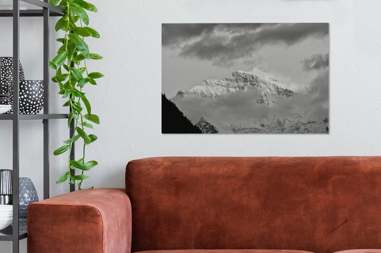 Tableau sur toile Coucher de soleil sur les Alpes suisses à l' Eiger - noir et blanc - 90x60 cm - Décoration murale