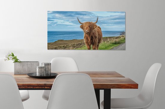 Tableau sur Toile Scottish Highlander - Nuages - Paysage - 80x40 cm - Décoration murale