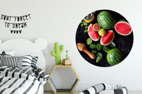 WallCircle - Cercle mural - Cercle mural d'intérieur - Pastèque - Smoothie - Fruit - Presse-citron - 120x120 cm - Décoration murale - Peintures ronds XXL