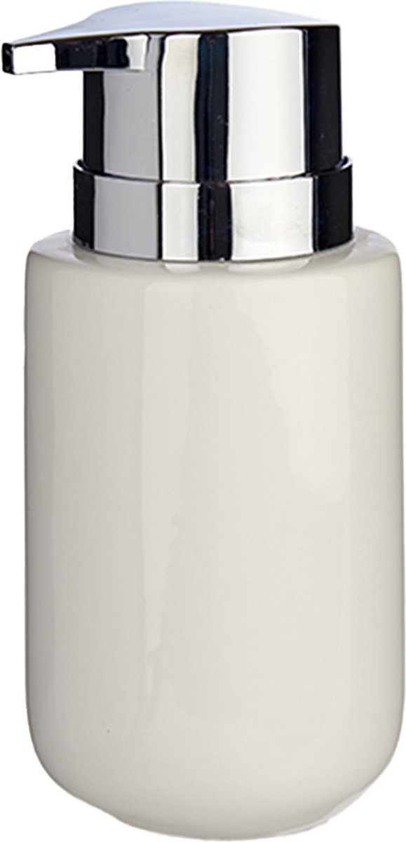 Berilo zeeppompje/dispenser - keramiek - wit/zilver - 350 ml - toilet/badkamer/keuken - lotionpompje