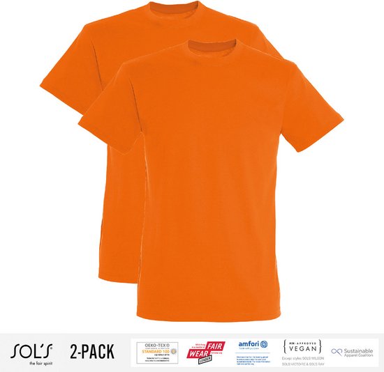 Lot de 2 T-Shirts Homme Sol's 100% Coton Bio Col Rond Oranje Taille XXL