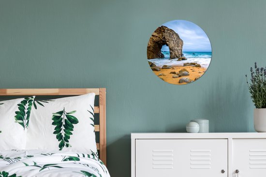 WallCircle - Cercle Mural - Cercle Mural - Pierres - Water - Plage - Rocher - Vagues - Aluminium - Dibond - 30x30 cm - Intérieur et Extérieur