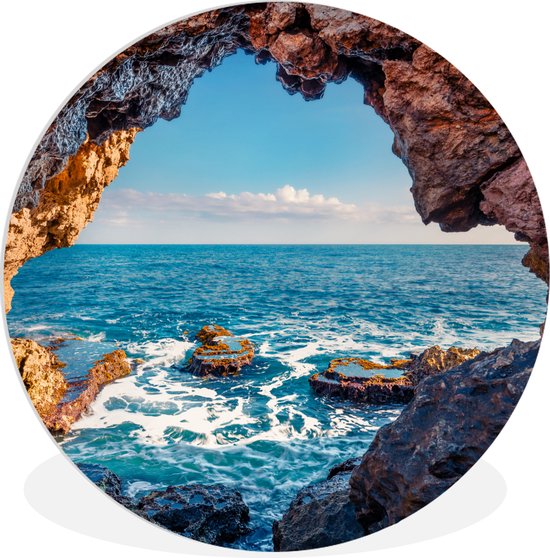 WallCircle - Wandcirkel - Schilderij rond - Zee - Grot - Kust - Rotsen - Muurcirkel binnen - ⌀ 30 cm - Kunststof - Muurcirkel - Ronde wanddecoratie - Ronde schilderijen
