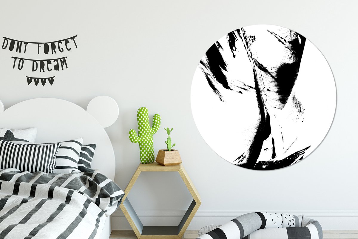 WallCircle - Wandcirkel - Muurcirkel - Verf - Zwart - Abstract - Aluminium - Dibond - 120x120 cm - Binnen en Buiten XXL