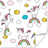 Poster Een illustratie van eenhoorns op regenbogen - Meisjes - Kinderen - Kids - 100x100 cm XXL