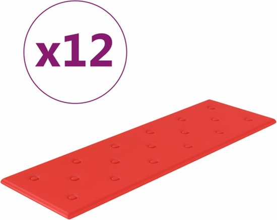 vidaXL - Wandpanelen - 12 - st - 3,24 - m² - 90x30 - cm - kunstleer - rood