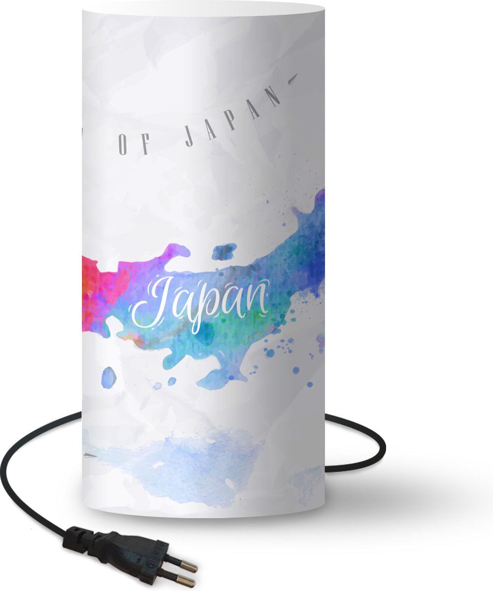 Lamp - Nachtlampje - Tafellamp slaapkamer - Wereldkaart - Kleuren - Japan - 33 cm hoog - Ø15.9 cm - Inclusief LED lamp