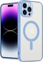 ShieldCase geschikt voor Apple iPhone 14 Pro Max hoesje transparant Magneet metal coating - blauw - Backcover case doorzichtig - Shockproof hoesje - Met oplaad ring