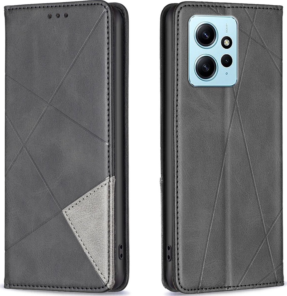 Mobigear Telefoonhoesje geschikt voor Xiaomi Redmi Note 12 Hoesje | Mobigear Rhombus Slim Bookcase | Pasjeshouder voor 2 Pasjes | Telefoonhoesje voor Pinpas / OV Kaart / Rijbewijs - Zwart