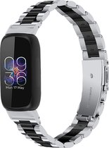 YONO Stalen Bandje geschikt voor Fitbit Inspire 3 - RVS Schakel Horlogeband - Zilver / Zwart