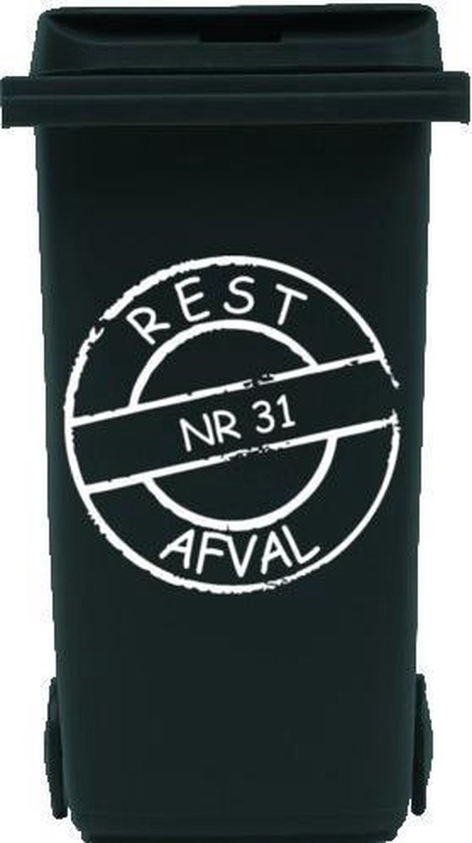 Sticker cirkel voor kliko container restafval met huisnummer | Rosami