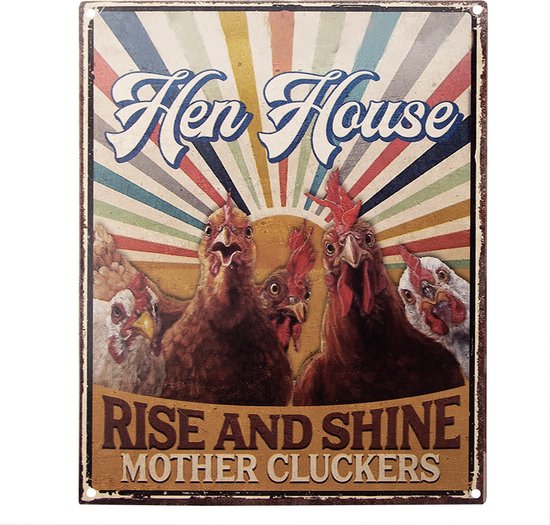 Clayre & Eef Plaque de texte 20x25 cm Marron Fer Poulets Hen House Plaque murale