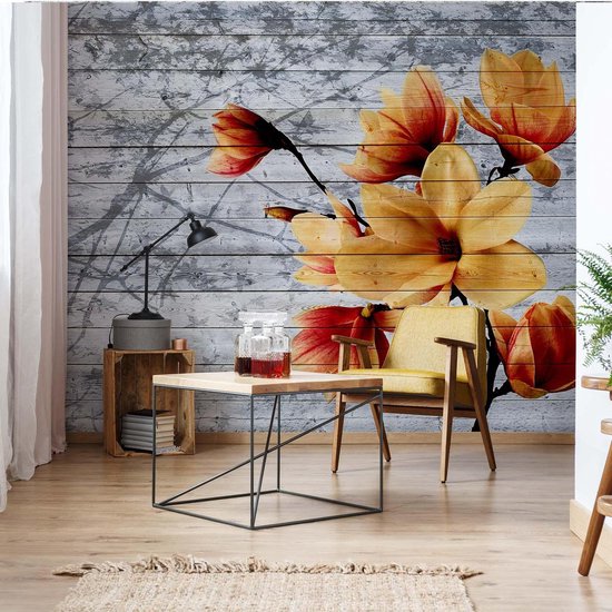 Papier peint Fleurs d'oranger en bois  | XXXL - 416 cm x 254 cm | Polaire 130g / m2