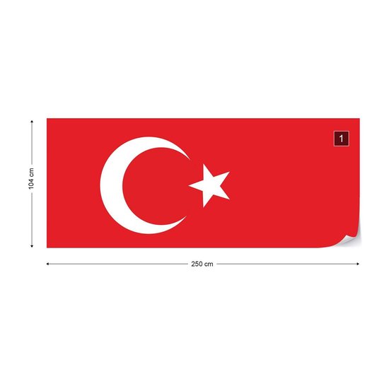 Drapeau turc, rouge avec étoile blanche et croissant, dimensions 250cm x 104cm.