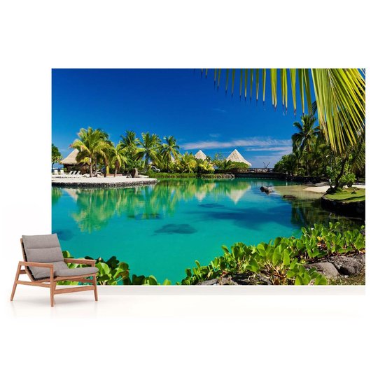 Papier peint Island Palms Mer tropicale | PANORAMIQUE - 250cm x 104cm | Polaire 130g / m2