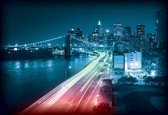 Fotobehang New York City Brooklyn Bridge Lights | XL - 208cm x 146cm | 130g/m2 Vlies