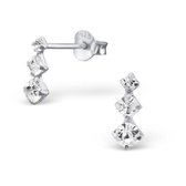 Aramat jewels ® - Zilveren kinder oorbellen 3 steentjes 925 zilver kristal transparant 3mm x 9mm
