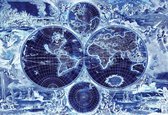 Fotobehang World Map Vintage Blue | XXXL - 416cm x 254cm | 130g/m2 Vlies