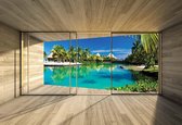 Fotobehang Window Island Caribbean Sea Tropical | XL - 208cm x 146cm | 130g/m2 Vlies
