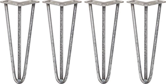 4 x Tafelpoten pinpoten - Lengte: 30.5cm - 3 pin - 12mm – Ruw staal - SkiSki Legs ™ - Retro hairpin