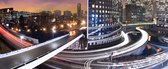 Fotobehang City Skyline Night | PANORAMIC - 250cm x 104cm | 130g/m2 Vlies