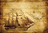 Fotobehang Vintage Ship Map | XXXL - 416cm x 254cm | 130g/m2 Vlies