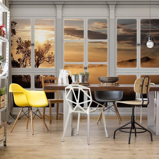 Fotobehang - Vlies Behang - 3D Uitzicht op Zee en het Rotslandschap - 208 x 146 cm