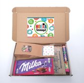 Passé / diplômé - cadeau boîte aux lettres - Hooray Passé - Chocolat confettis Milka - Popcorn - Mentos - Tum Tum - Cadeau