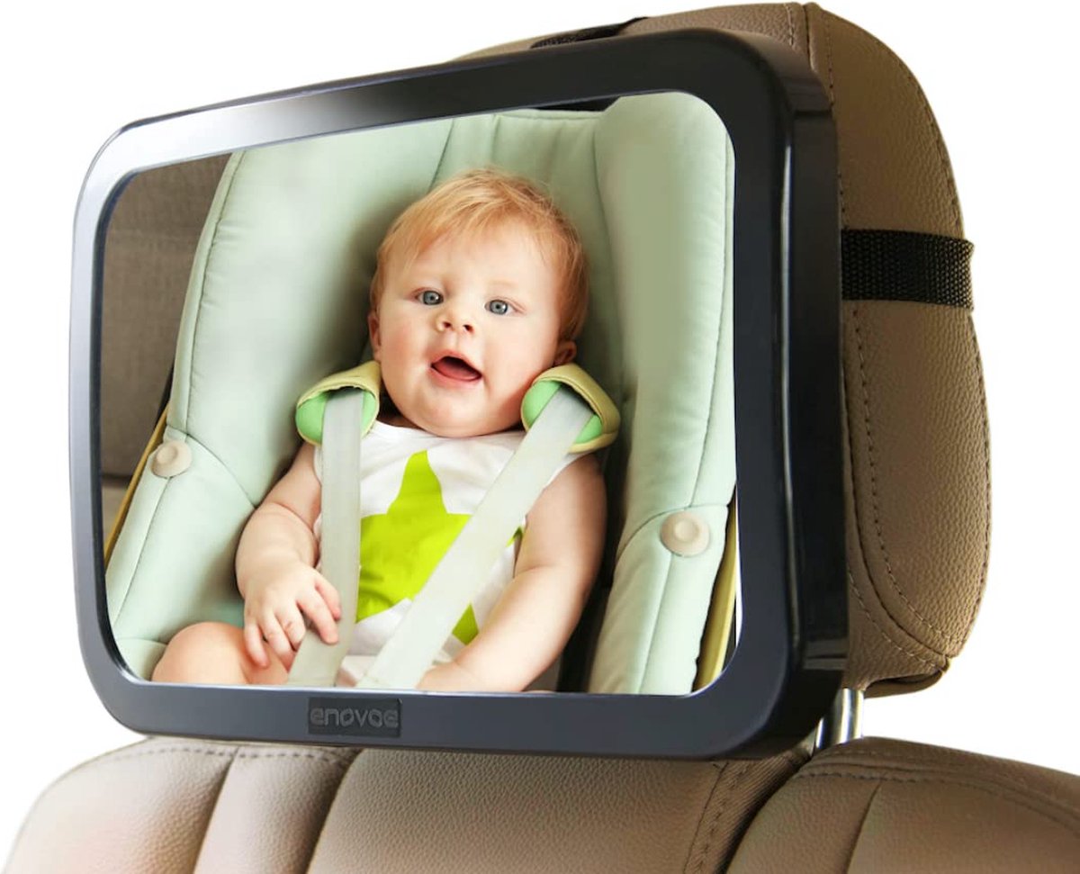 Henaci® Baby autospiegel met reinigingsdoekje en brede, convexe achterbank. 360 graden draaibare spiegel om uw kind te zien
