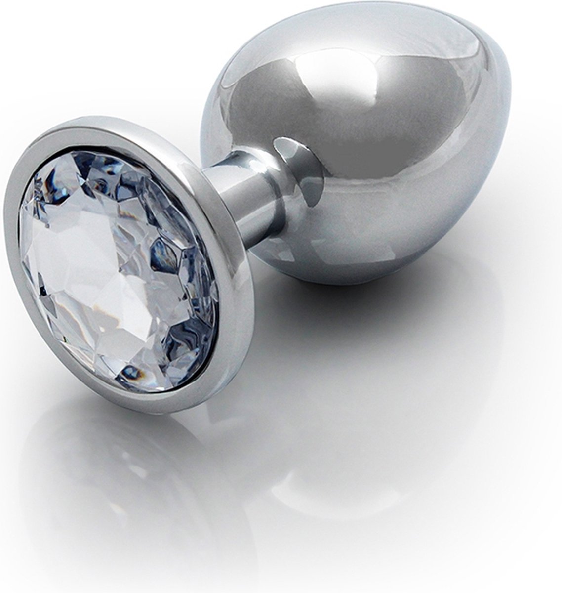 Shots - Ouch! OU797SIL - Round Gem Butt Plug - Medium - Silver / Diamond