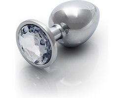 Shots - Ouch! OU797SIL - Round Gem Butt Plug - Medium - Silver / Diamond