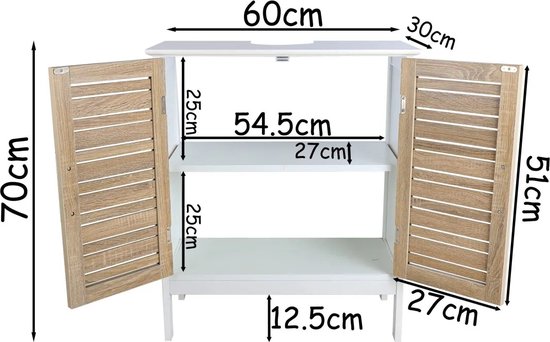 MEUBLE WC AVEC 2 PORTES - 1 ÉTAGÈRE - MDF - STOCKHOLM